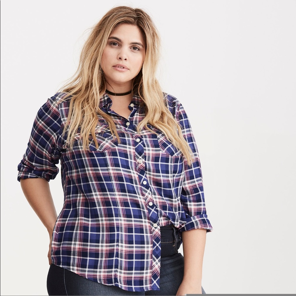 Torrid Plaid Challis Camp Shirt 4X